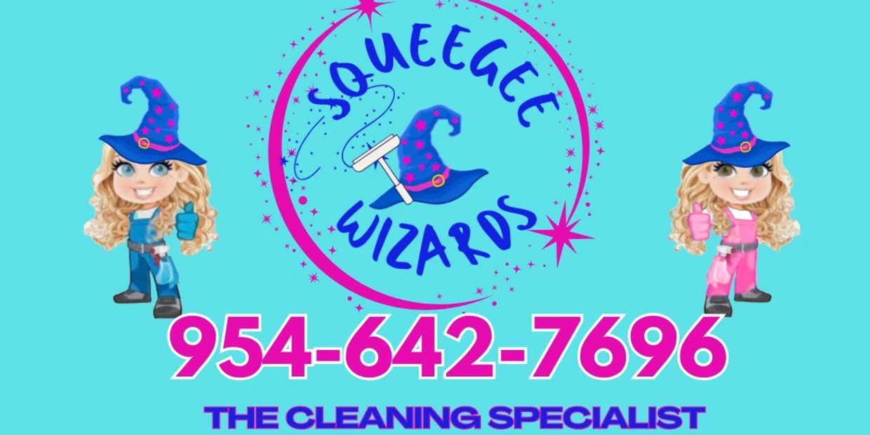 A Squeegee Wizards technician cleaning windows on a South Florida property